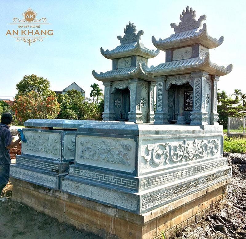 Mẫu mộ đá đôi đẹp 2 đao