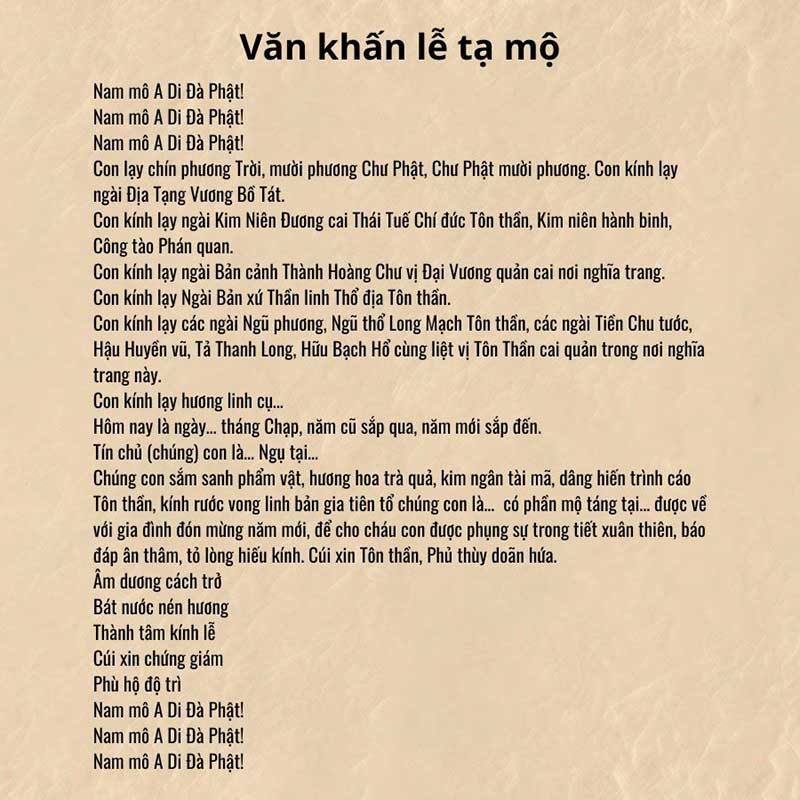 Văn khấn tạ mộ