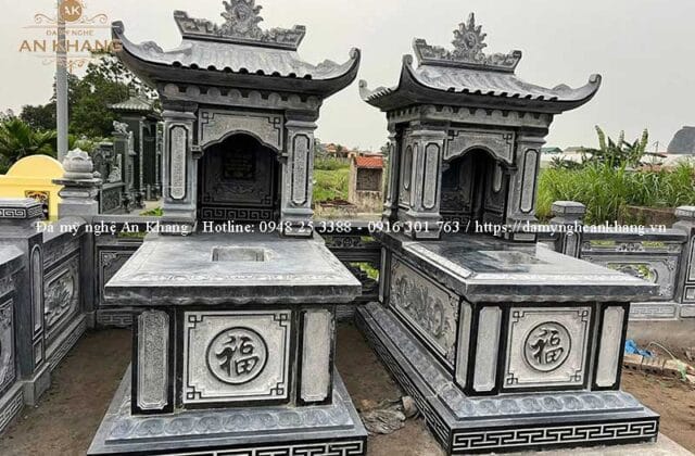 Mộ đá 1 mái hoa văn chữ Phúc cho song thân phụ mẫu