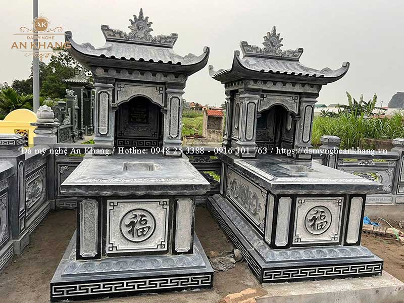 Mộ đá 1 mái hoa văn chữ Phúc cho song thân phụ mẫu