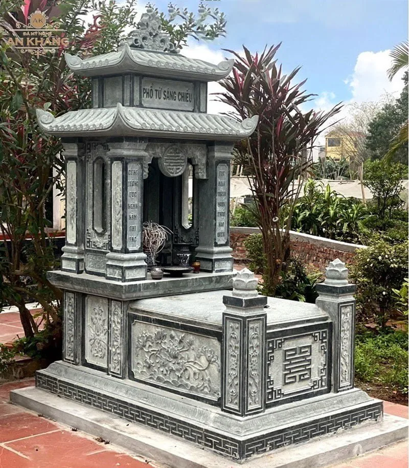Mẫu mộ 2 mái họa tiết hoa sen chữ phúc
