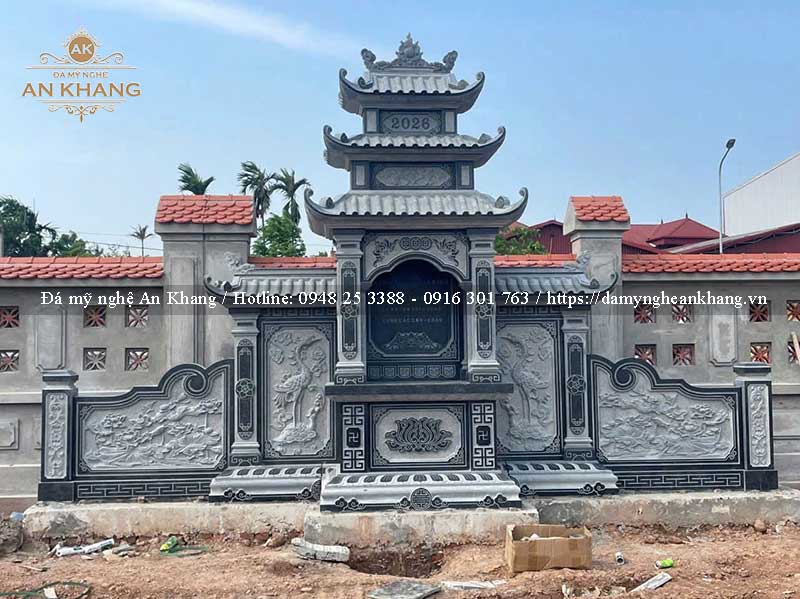 Lăng thờ đá cánh xanh rêu uy nghi cho lăng mộ gia tộc