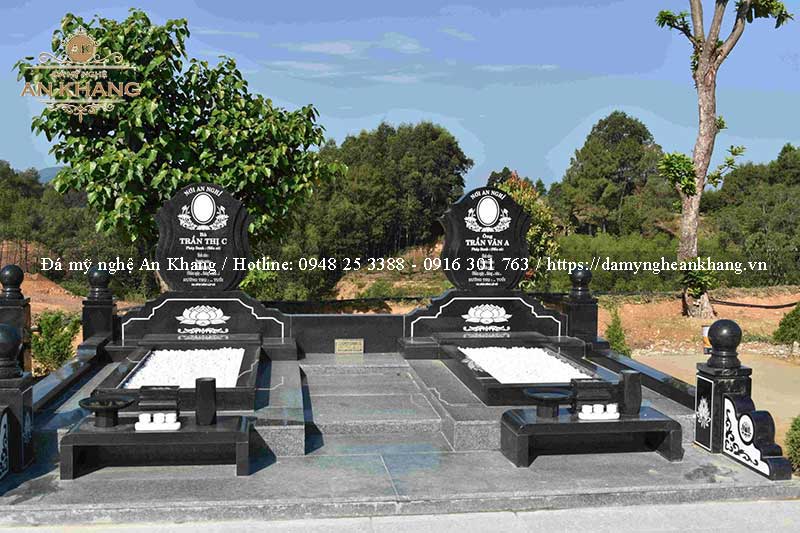 Mộ đá granite đen cho song thân phụ mẫu