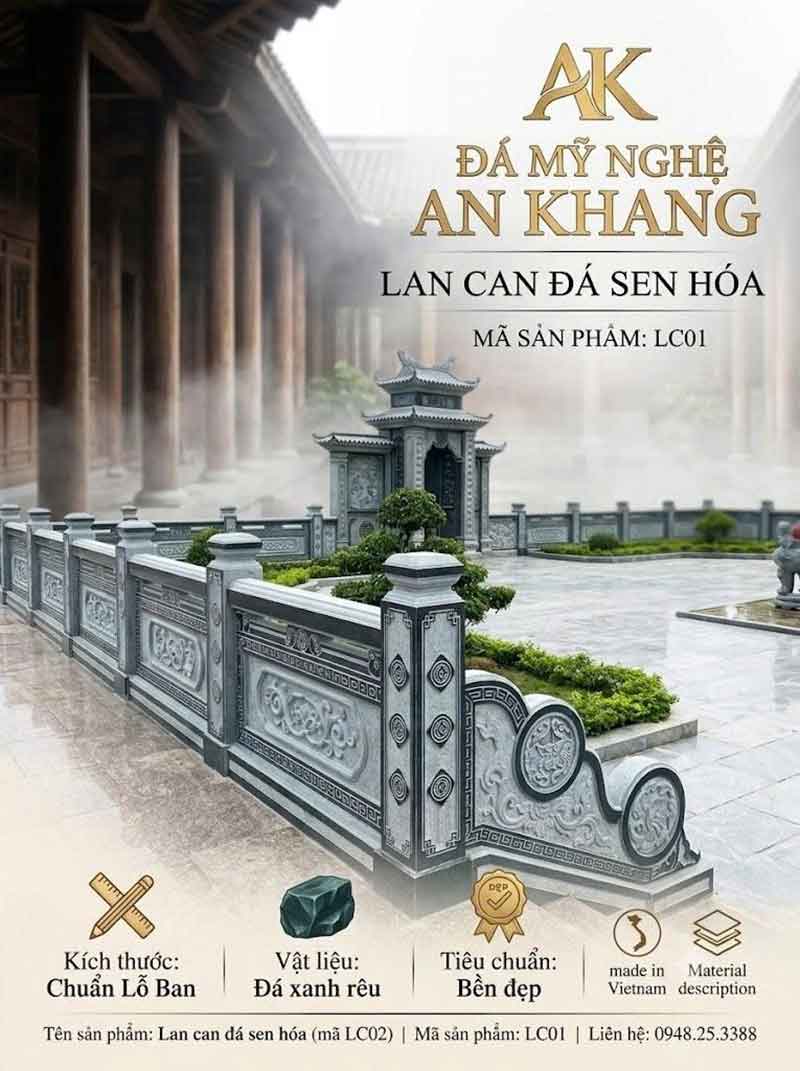 Mẫu lan can đá sen hóa cho khu lăng mộ
