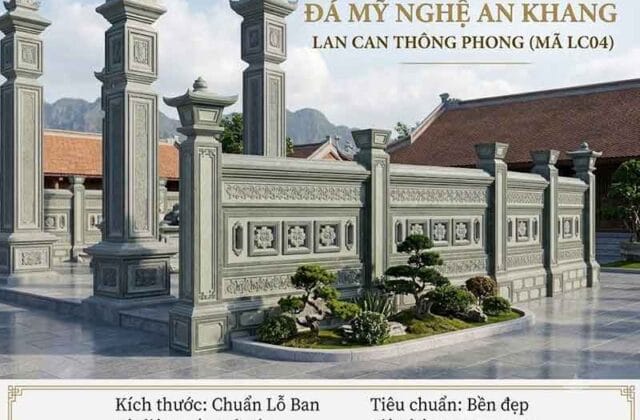 Lan can đá thông phong chạm hoa mai