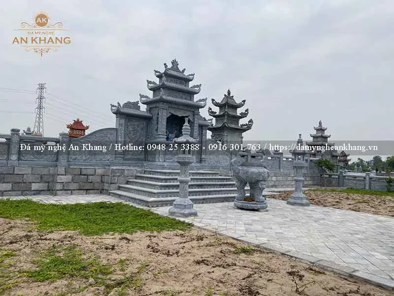 Mẫu lăng mộ đá tại Yên Bái với thiết kế lăng thờ chung 3 mái đao